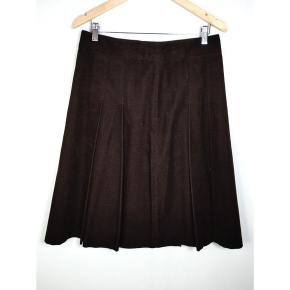 Jones New York Signature Chocolate Brown Pleated Corduroy Flare Western Skirt 8 - Picture 2 of 7